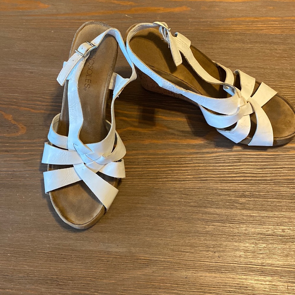 White strap wedge heels